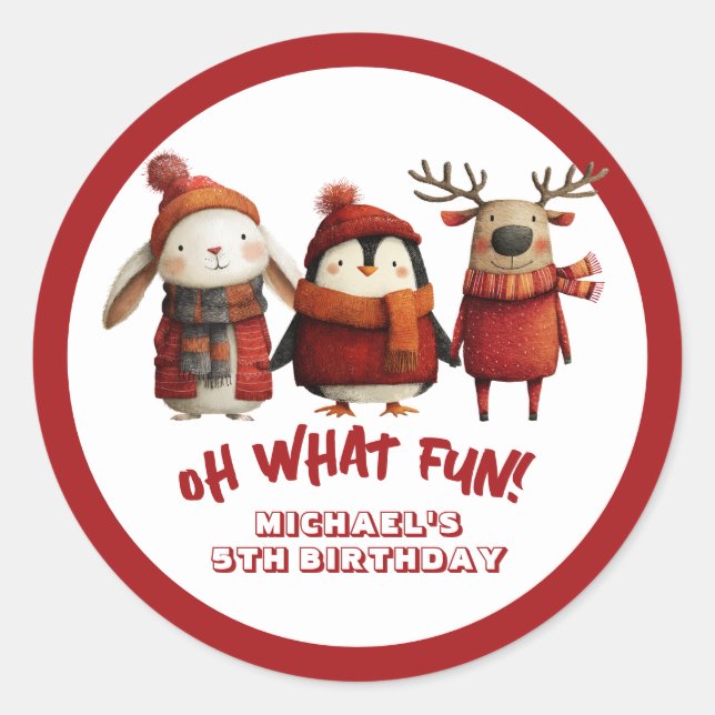 Sticker Rond Joyeux Animaux Festive Noël Enfants Fête d'anniver (Devant)