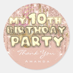 Sticker Rond Joyeux Anniversaire 10 ans FêteGlitter Ballon Or