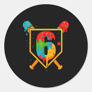 Sticker Rond Joyeux Anniversaire 6 Ans Baseball Glace Sprin