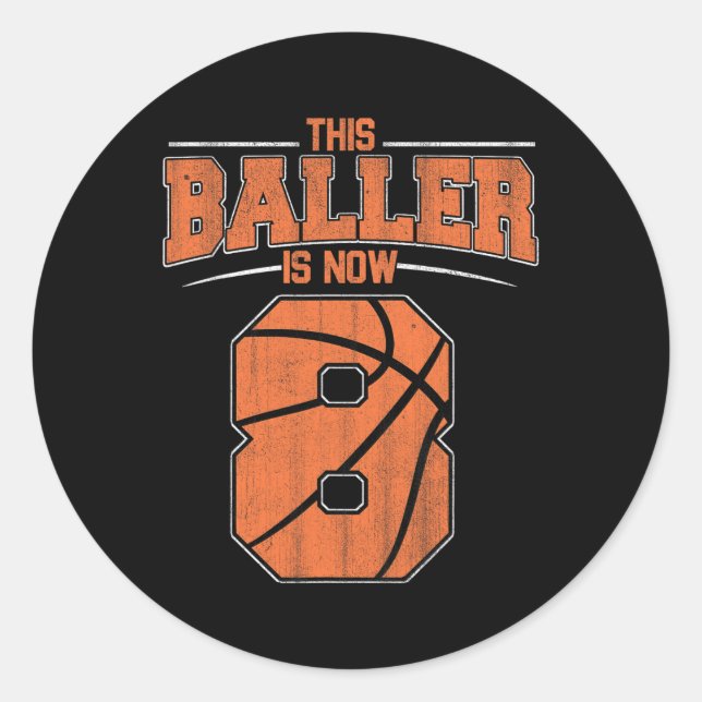 Sticker Rond Joyeux Anniversaire 8e 8 ans Basketball Garçons Ei (Devant)