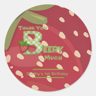 Sticker Rond Joyeux Anniversaire à la Fraise Sucrée