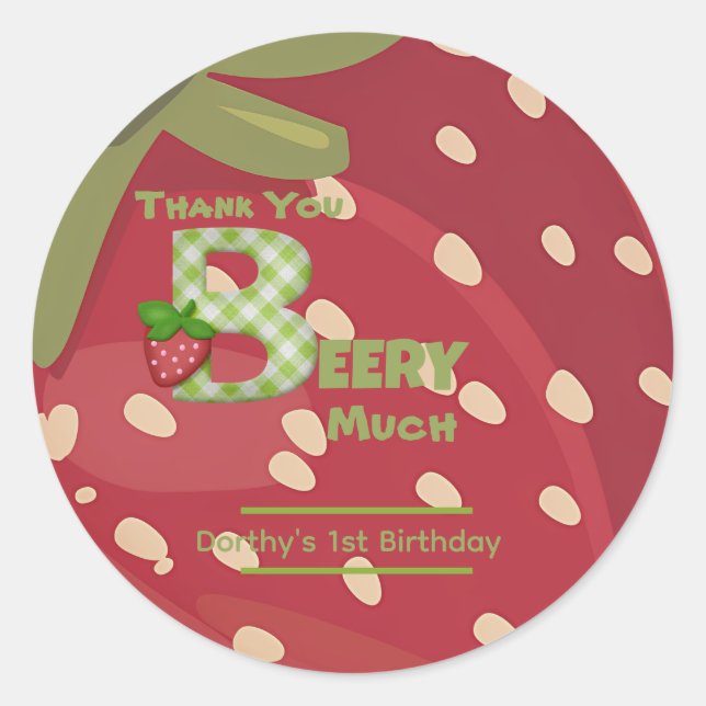 Sticker Rond Joyeux Anniversaire à la Fraise Sucrée (Devant)