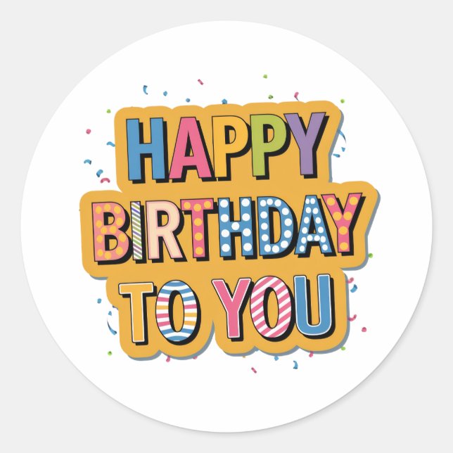 Sticker Rond Joyeux Anniversaire à motifs (Devant)