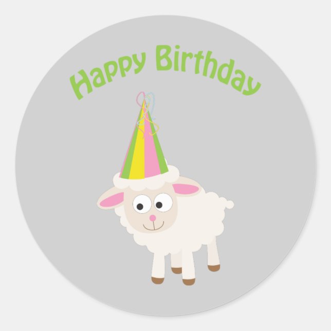 Sticker Rond Joyeux anniversaire agneau (Devant)