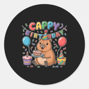 Sticker Rond Joyeux Anniversaire Amoureux de Capybara Fille Gar