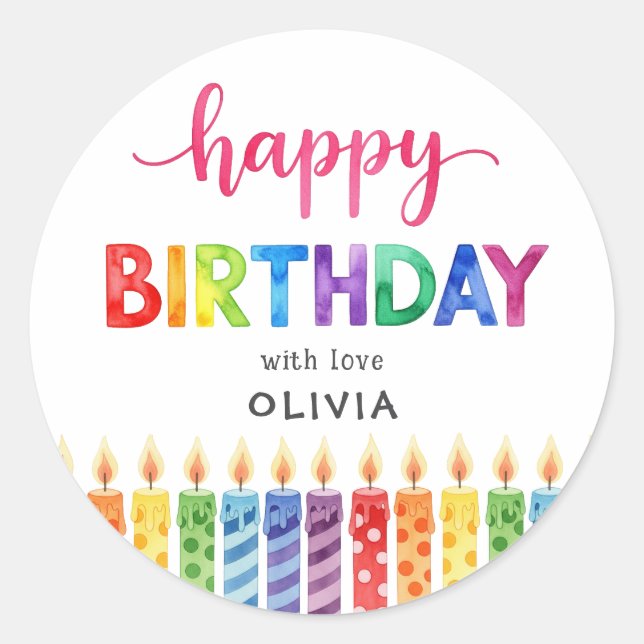 Sticker Rond Joyeux Anniversaire aquarelle coloré mignon  (Devant)