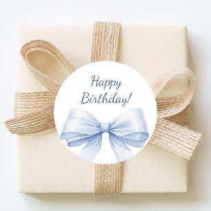 Sticker Rond Joyeux Anniversaire Arc Éclair Bleu Clair élégant