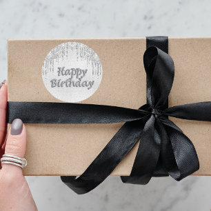 Sticker Rond Joyeux Anniversaire argent parties scintillant gou