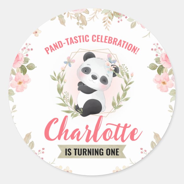 Sticker Rond Joyeux Anniversaire au thème de l'ours panda aux m (Devant)
