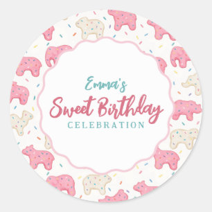 Sticker Rond Joyeux Anniversaire aux Cookies Animaux Glaçés