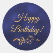 Sticker Rond Joyeux anniversaire avec élégante décoration bleue (Devant)