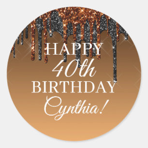 Sticker Rond Joyeux anniversaire avec la goutte d'or et de Part