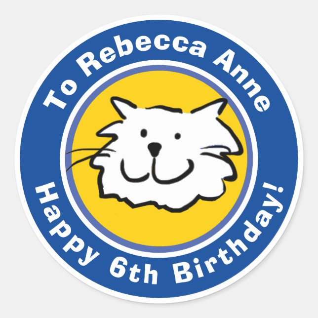 Sticker Rond Joyeux anniversaire avec nom et âge 6 (Devant)