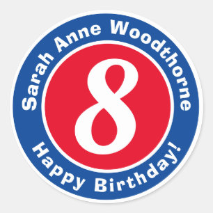 Sticker Rond Joyeux anniversaire avec nom et âge 8