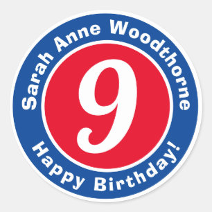 Sticker Rond Joyeux anniversaire avec nom et âge 9
