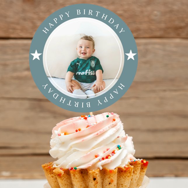 Sticker Rond Joyeux Anniversaire Avec Photo (Créateur téléchargé)