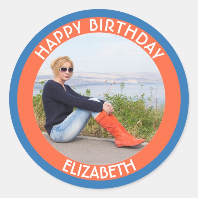 Sticker Rond Joyeux Anniversaire Avec Votre Image Et Votre Text (Devant)