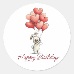 Sticker Rond Joyeux Anniversaire Ballons Chien Mignon