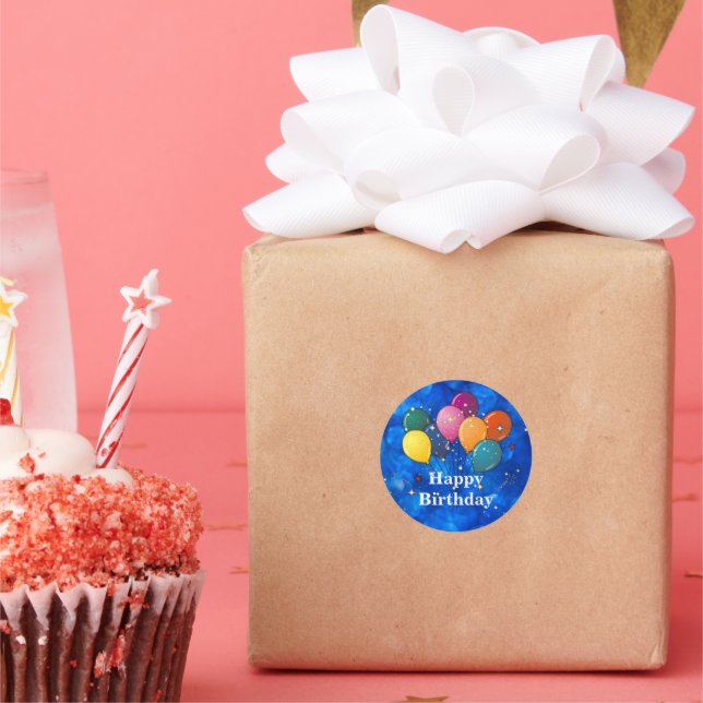 Sticker Rond Joyeux Anniversaire, Ballons de fête (Fête)