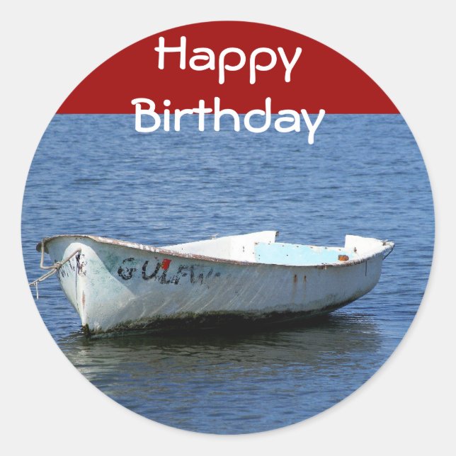 Sticker Rond Joyeux anniversaire, bateau (Devant)