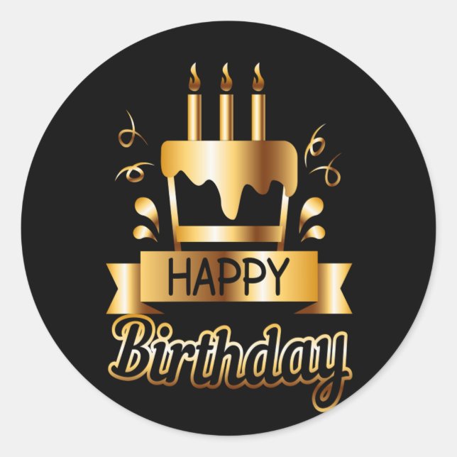 Sticker Rond Joyeux anniversaire - Black & Gold 2 S (Devant)