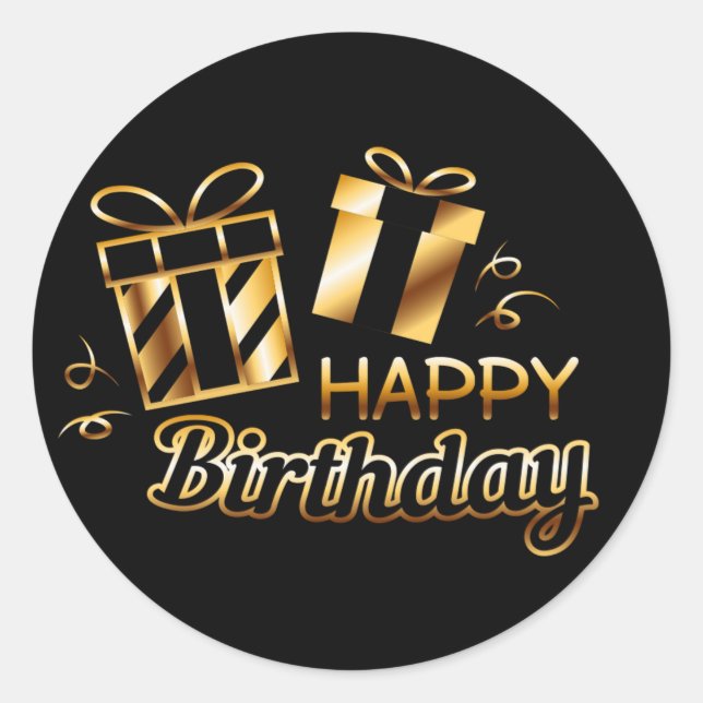 Sticker Rond Joyeux anniversaire - Black & Gold 4 S (Devant)