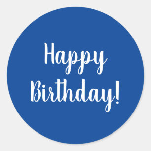 Sticker Rond Joyeux anniversaire bleu blanc typographie