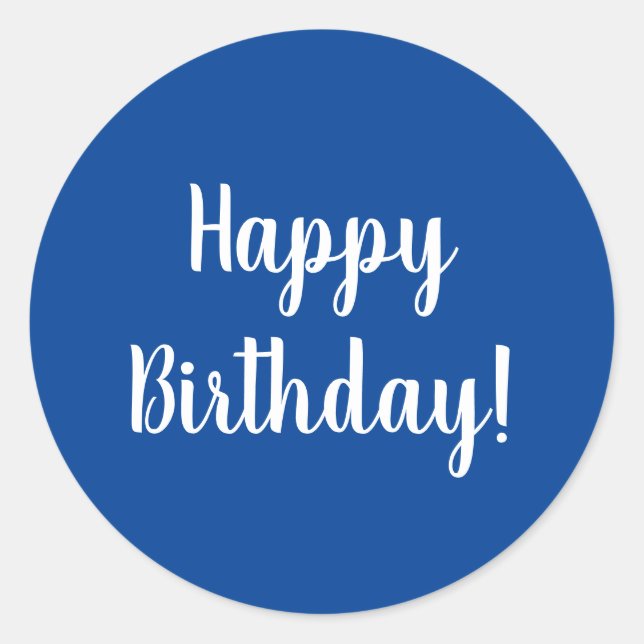 Sticker Rond Joyeux anniversaire bleu blanc typographie (Devant)