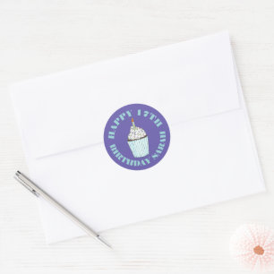 Sticker Rond Joyeux Anniversaire Bleu Cupcake Sprinkles Frostin