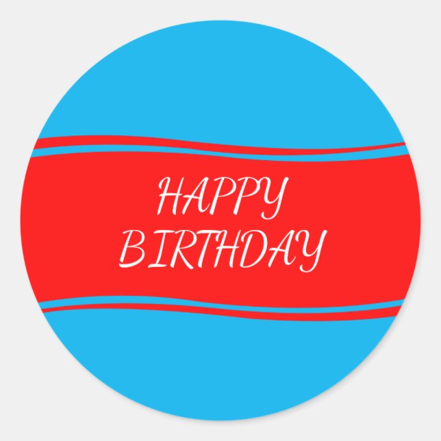 Sticker Rond Joyeux anniversaire bleu et rouge (Devant)
