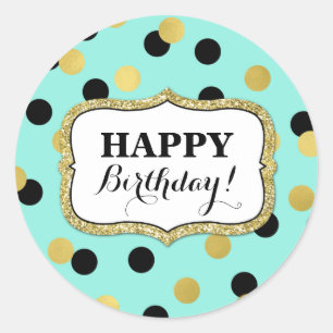 Sticker Rond Joyeux Anniversaire bleu Noir Confetti