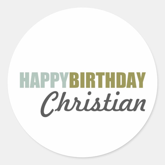 Sticker Rond Joyeux anniversaire bleu vert gris (Devant)