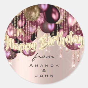 Sticker Rond Joyeux Anniversaire Bourgogne Drives Gold BALLOONS