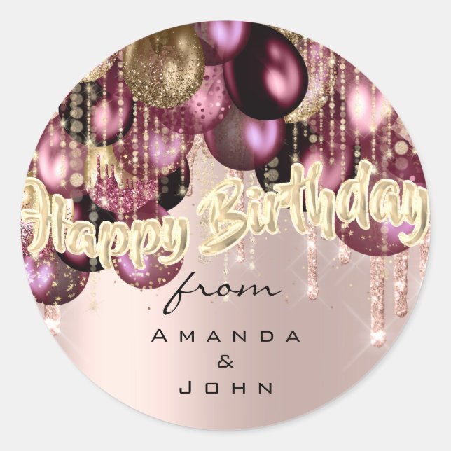 Sticker Rond Joyeux Anniversaire Bourgogne Drives Gold BALLOONS (Devant)