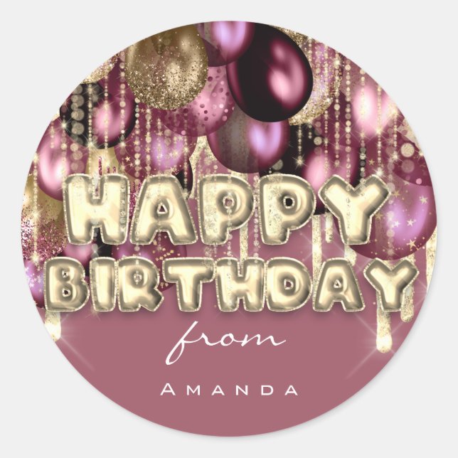 Sticker Rond Joyeux Anniversaire Bourgogne Drives Gold BALLOONS (Devant)