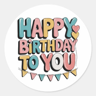 Sticker Rond Joyeux Anniversaire Bulles