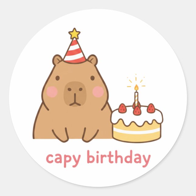 Sticker Rond Joyeux Anniversaire Capy Fête Mignonne Capybara (Devant)