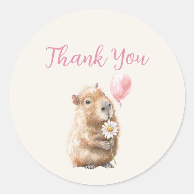 Sticker Rond Joyeux Anniversaire Capybara Merci (Devant)