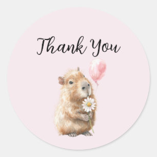 Sticker Rond Joyeux Anniversaire Capybara Merci