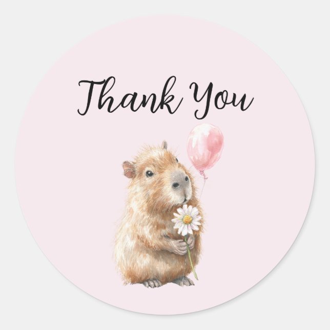 Sticker Rond Joyeux Anniversaire Capybara Merci (Devant)