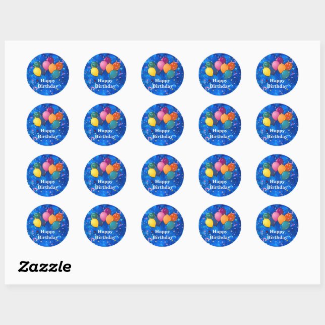 Sticker Rond "Joyeux Anniversaire," Célébration, (Feuille)