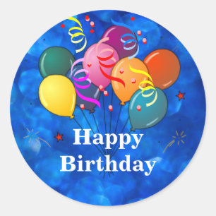 Sticker Rond "Joyeux Anniversaire," Célébration Ballons Classiq