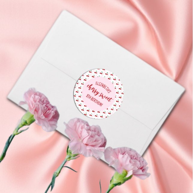 Sticker Rond Joyeux Anniversaire Cerise Douce (Créateur téléchargé)