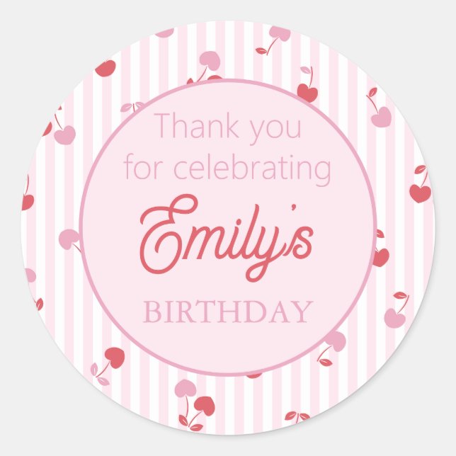 Sticker Rond Joyeux Anniversaire Cerise Sucrée (Devant)