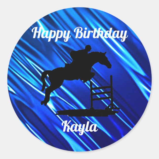 Sticker Rond Joyeux Anniversaire Chasseur Cheval Jumper Equestr (Devant)