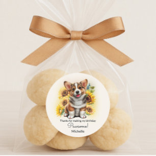 Sticker Rond Joyeux Anniversaire Chiens Corgi Adorables Tournes