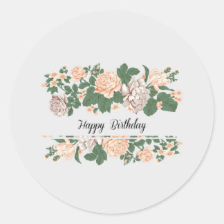 Sticker Rond Joyeux anniversaire | Classique Simple Floral Mode