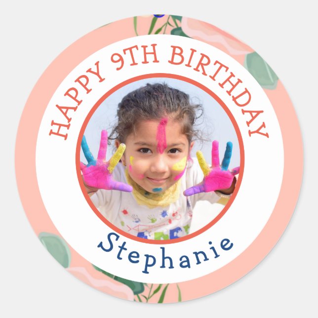 Sticker Rond Joyeux Anniversaire Classique Simple Photo  (Devant)