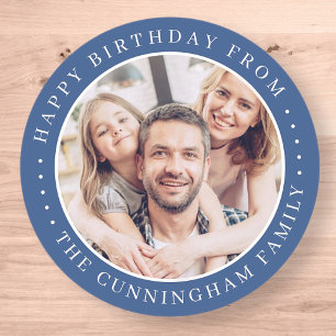 Sticker Rond Joyeux Anniversaire Classique Simple Photo de Fami
