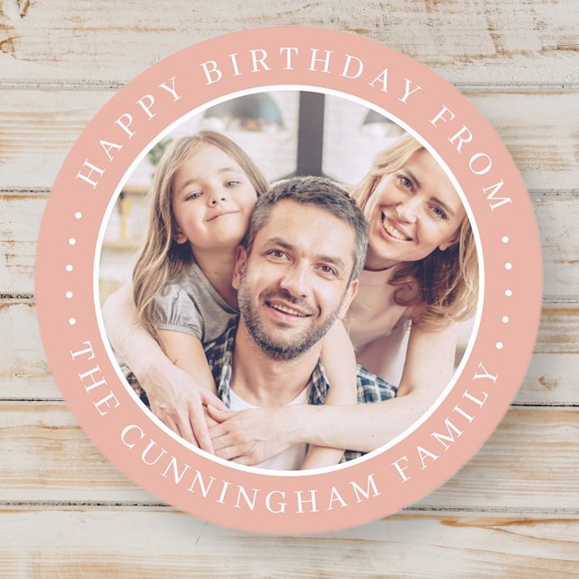 Sticker Rond Joyeux Anniversaire Classique Simple Photo de Fami (Créateur téléchargé)